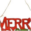 zawieszka drewniana merry christmas czerwona guirca 22 cm