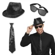 zestaw akcesoriow na sylwestra nowy rok karnawal black glam kapelusz krawat okulary czarny