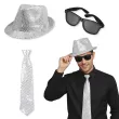 zestaw akcesoriow na sylwestra nowy rok karnawal silver glam kapelusz krawat okulary srebrny
