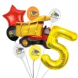 zestaw balonow urodzinowych cyfra 5 wywrotka na budowe i gwiazda czerwona 8 sztuk