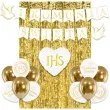 zestaw dekoracji komunia swieta balony baner i kurtyna bialo zloty 15 elementow