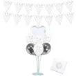 zestaw dekoracji komunia swieta balony shiny baner stojak bialo srebrny 10 elementow