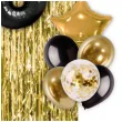 zestaw dekoracji urodziny 18 balony baner i kurtyna czarno zloty 16 elementow